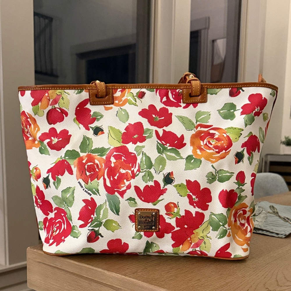 Dooney & Bourke Red and Green Floral Tote